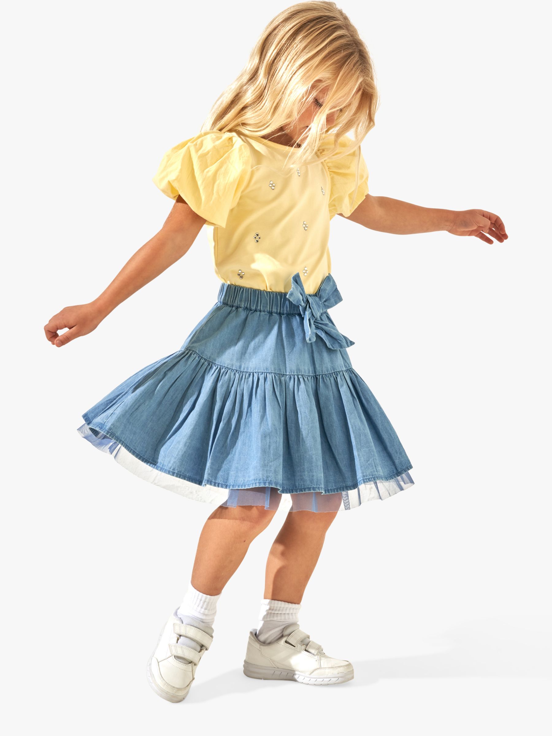 Buy Angel & Rocket Kids' Annie Denim Bow Skirt, Blue Online at johnlewis.com