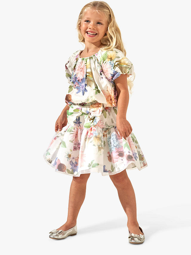 Angel & Rocket Kids' Perla Layered Floral Print Skirt, Ivory