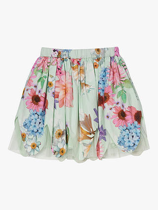 Angel & Rocket Kids' Darcy Petal Cut Floral Print Tutu Skirt, Mint