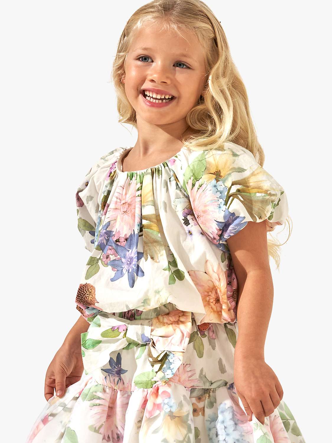 Buy Angel & Rocket Kids' Perla Floral Print Puff Sleeve Top, Ivory Online at johnlewis.com