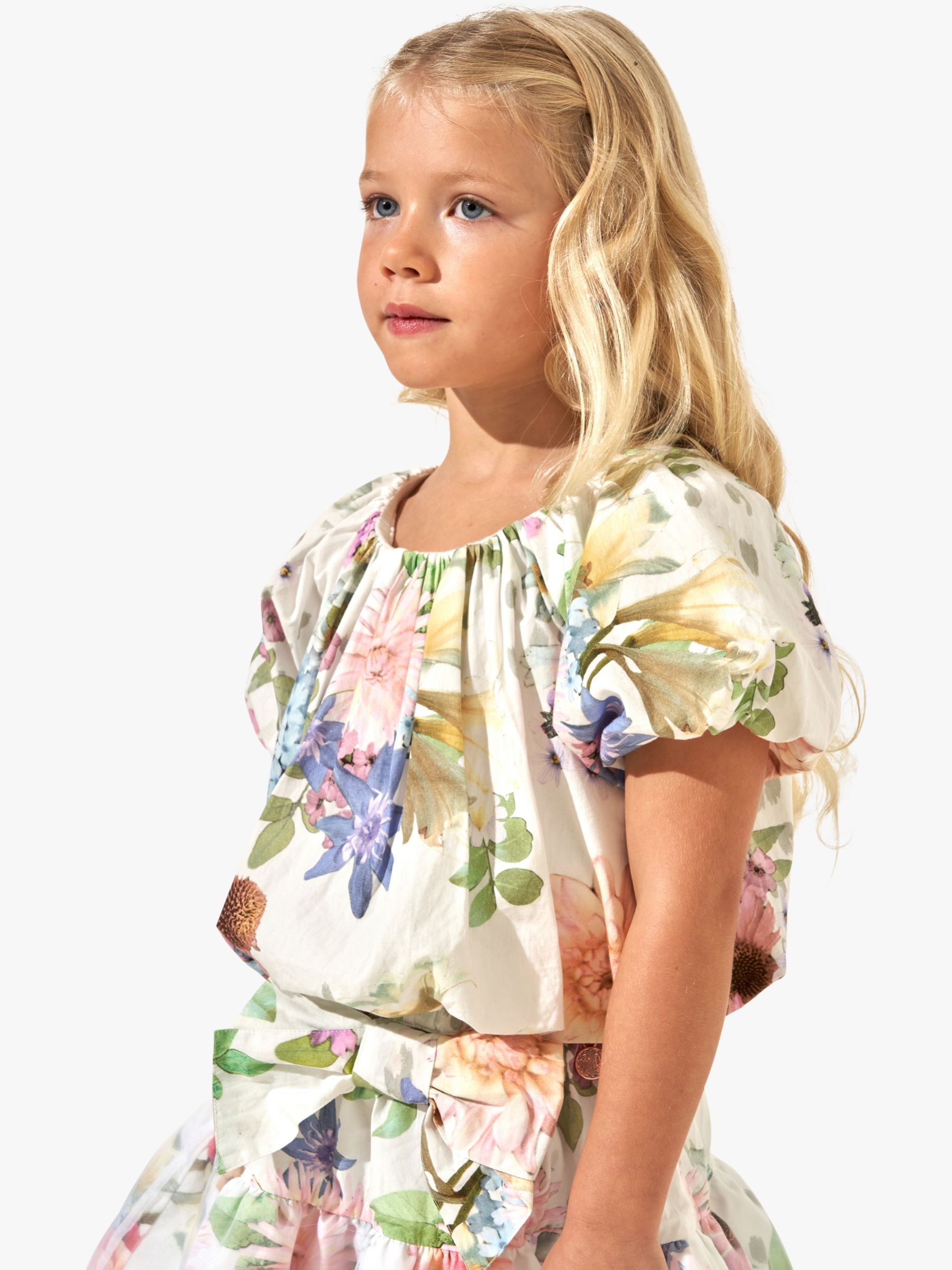 Buy Angel & Rocket Kids' Perla Floral Print Puff Sleeve Top, Ivory Online at johnlewis.com