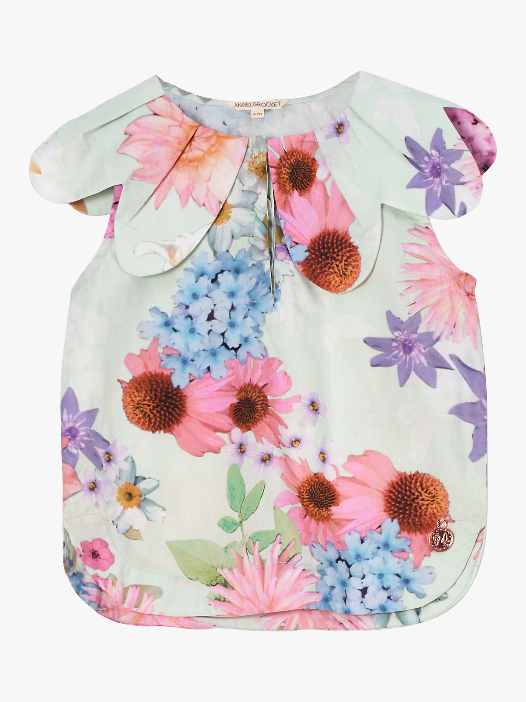 Buy Angel & Rocket Kids' Darcy Floral Print Petal Collar Top, Mint Online at johnlewis.com