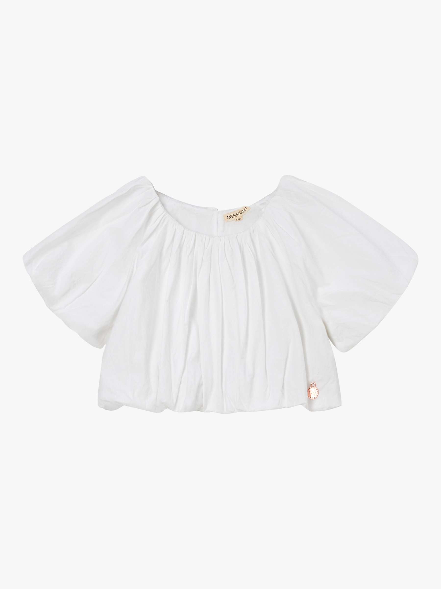 Buy Angel & Rocket Kids' Michela Bubble Hem Puff Sleeve Top, White Online at johnlewis.com