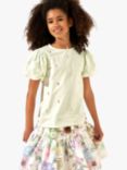 Angel & Rocket Kids' Renata Diamante Puff Sleeve T-Shirt, Sage