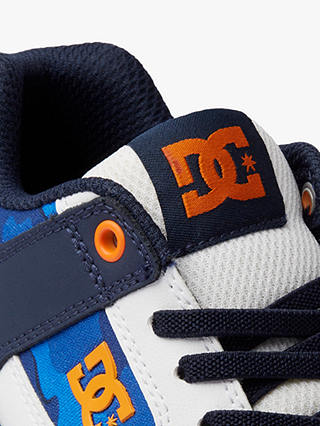 DC Shoes Kids' Pure Leather Camo Lace Up Trainers, Blue/Multi