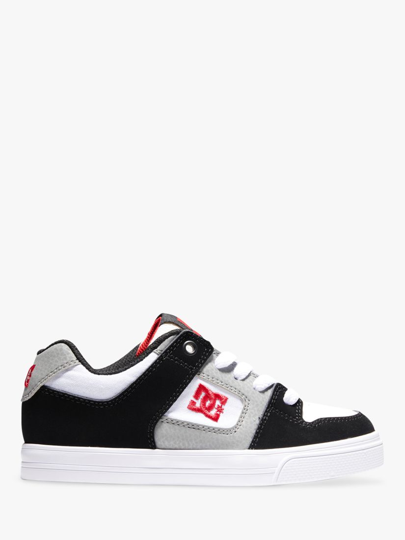 DC Shoes Kids' Pure Leather Lace Up Trainers, White/Black/Red, 2