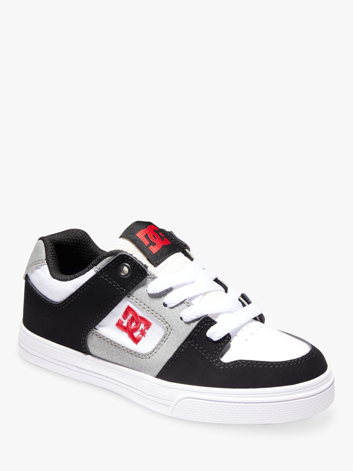 DC Shoes Kids' Pure Leather Lace Up Trainers, White/Black/Red, 2