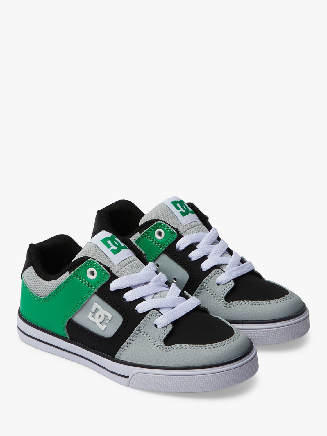 DC Shoes Kids' Pure Leather Lace Up Trainers, Black/Green, 1
