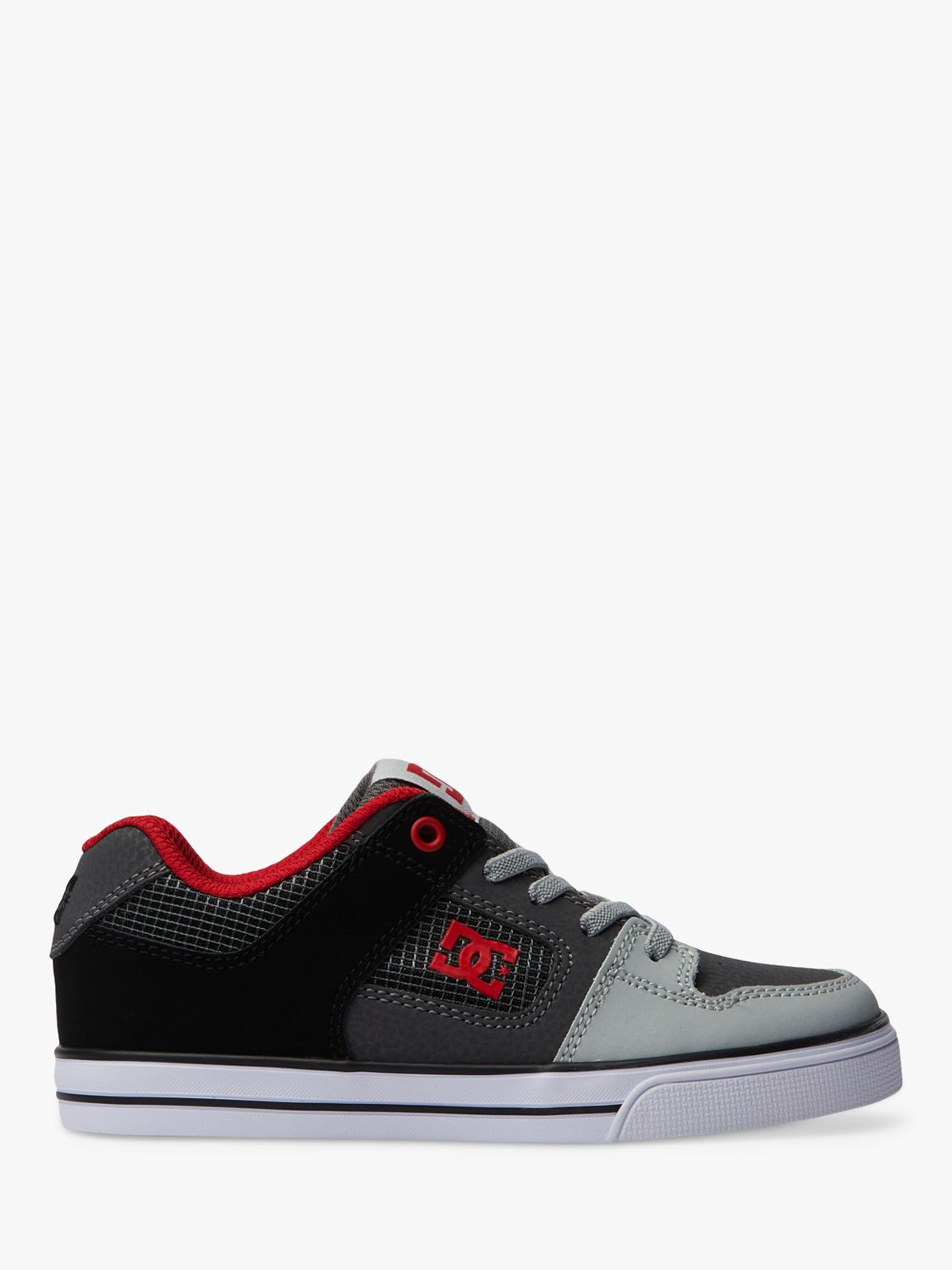 DC Shoes Kids' Leather Pure Elastic Trainers, Grey/Red/Multi, 2