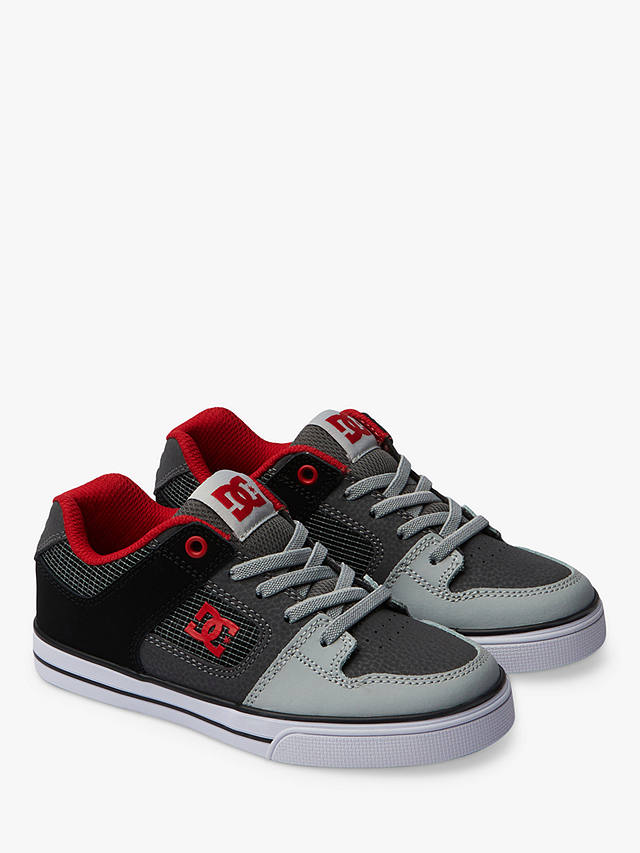 DC Shoes Kids' Leather Pure Elastic Trainers, Grey/Red/Multi
