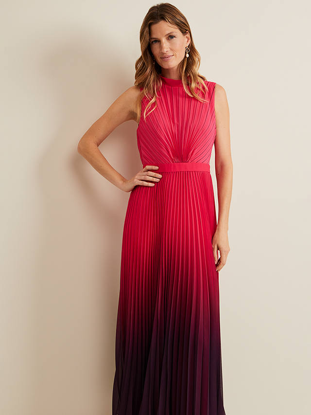 Phase Eight Daniella Pleated Ombre Maxi Dress, Pink/Multi