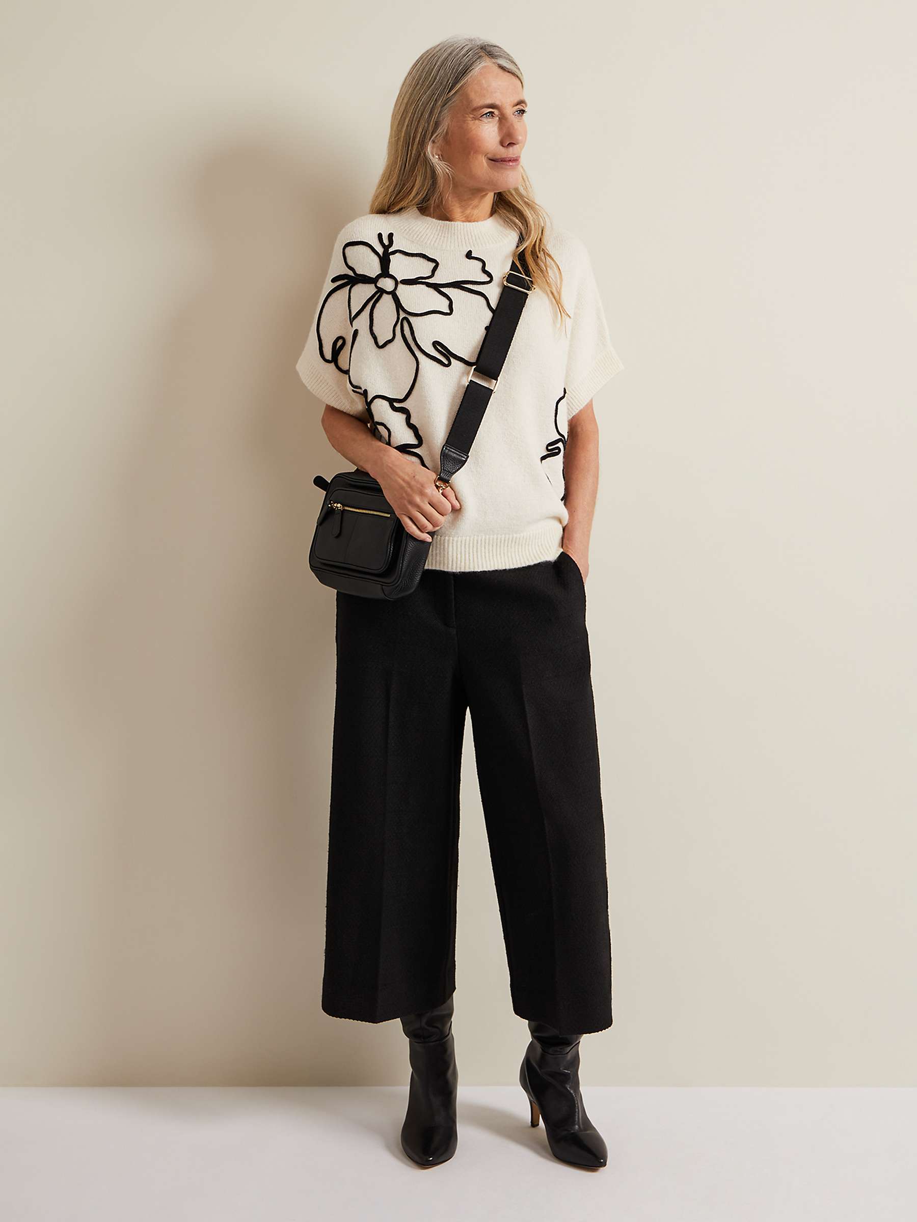 Buy Phase Eight  Arianna Applique Knit Top, Black/Ivory Online at johnlewis.com