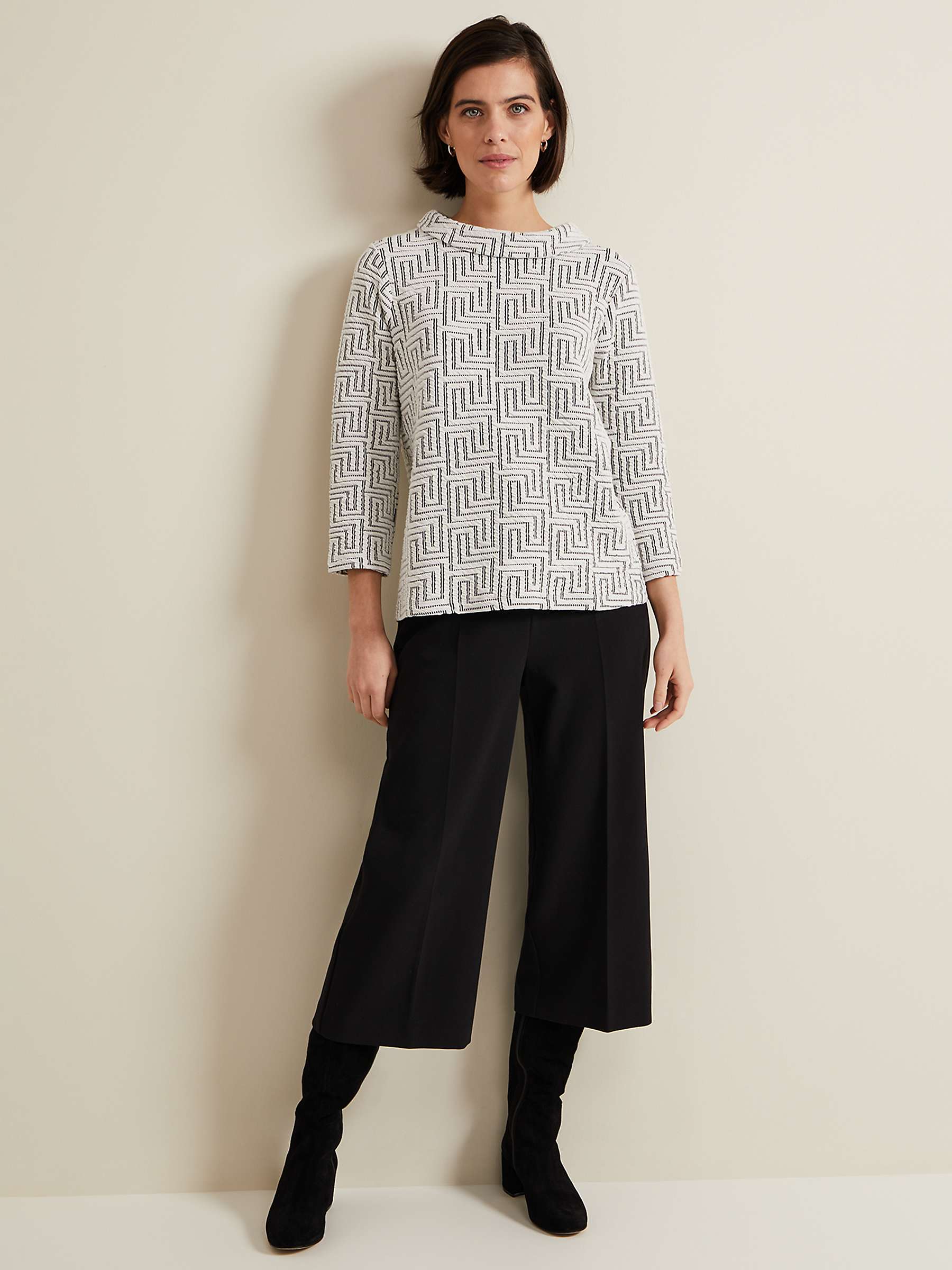 Buy Phase Eight Rena Textured Top, Ivory/Black Online at johnlewis.com