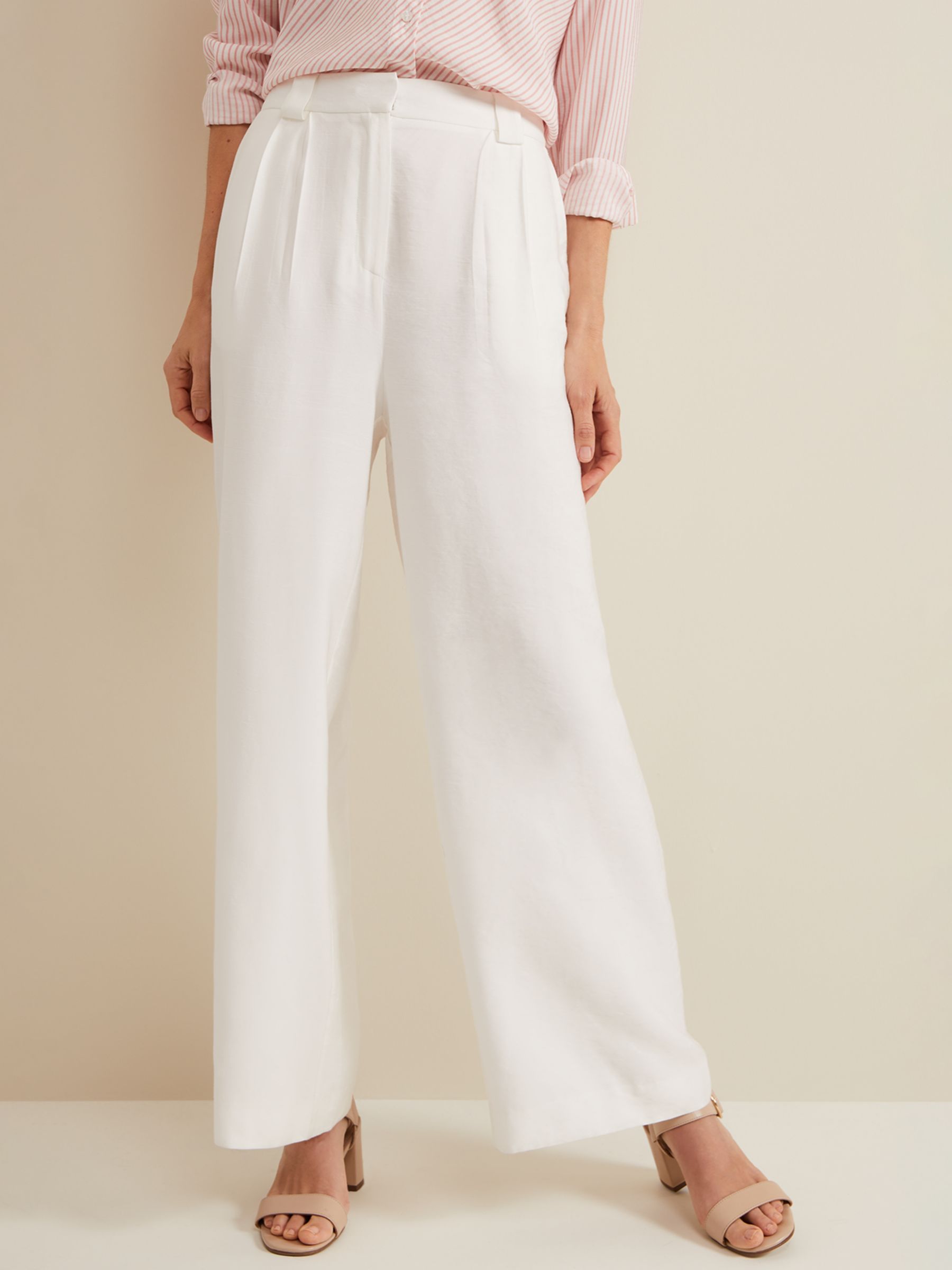 Phase Eight Tyla Wide Leg Trousers, White, 18