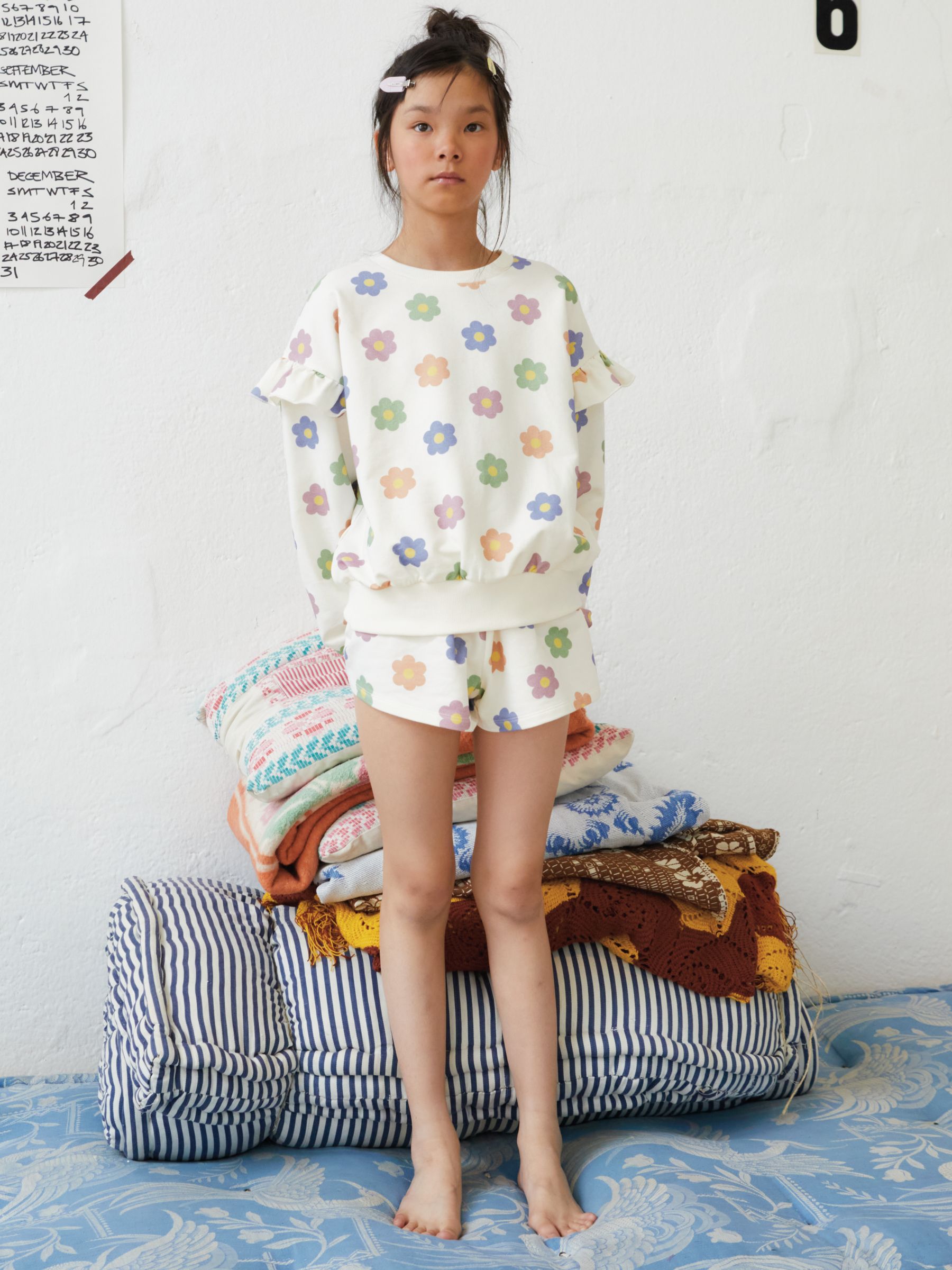 The New Society Kids' Rancho Daisy Print Shorts, Off White/Multi, 4 years