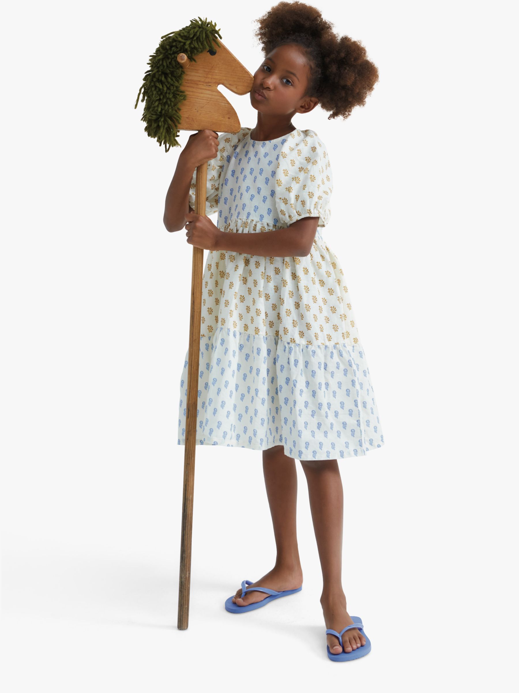 Buy The New Society Kids' Miracle Linen Blend Smock Dress, Blue/Yellow Online at johnlewis.com