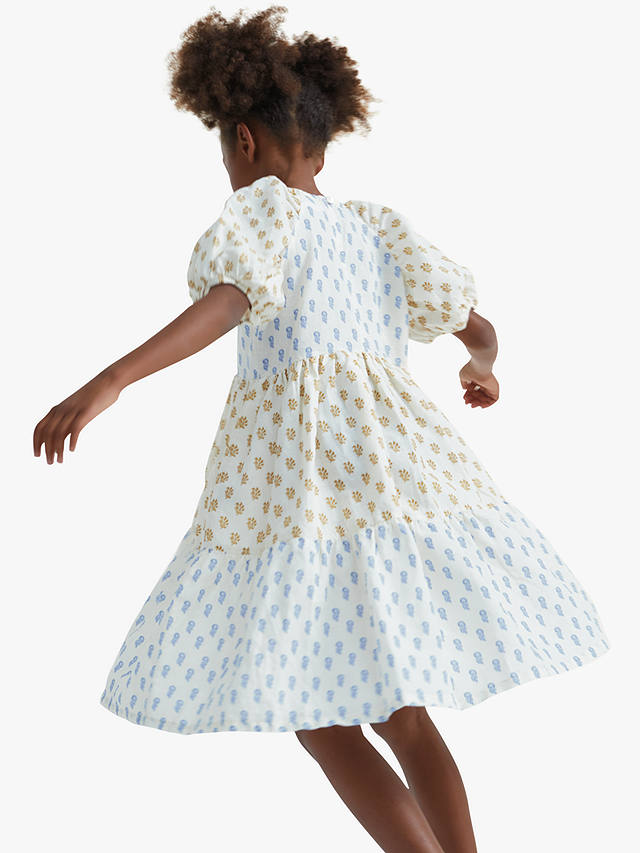 The New Society Kids' Miracle Linen Blend Smock Dress, Blue/Yellow