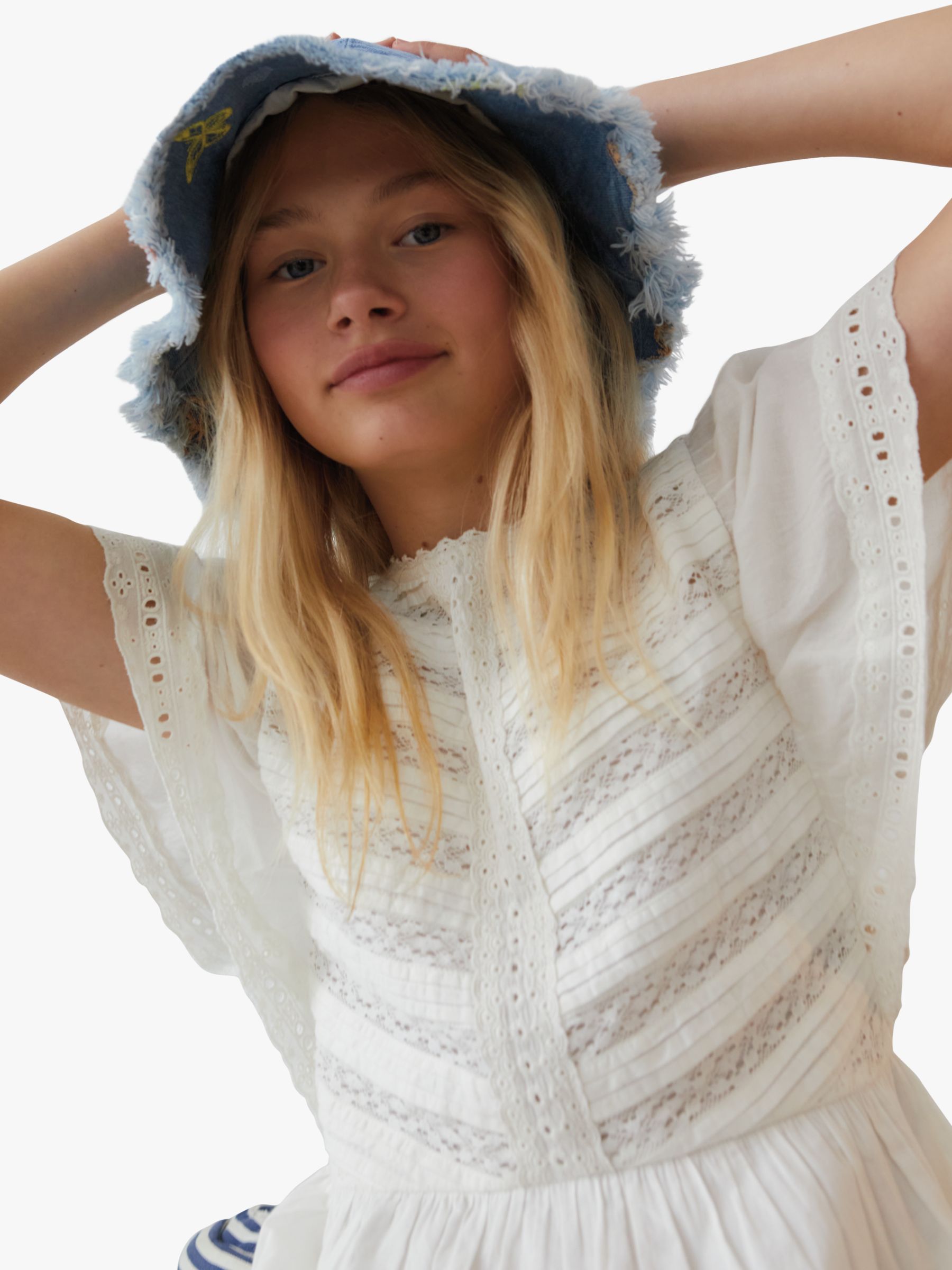 The New Society Kids' Downey Lace Detail Dress, Off White, 8 years
