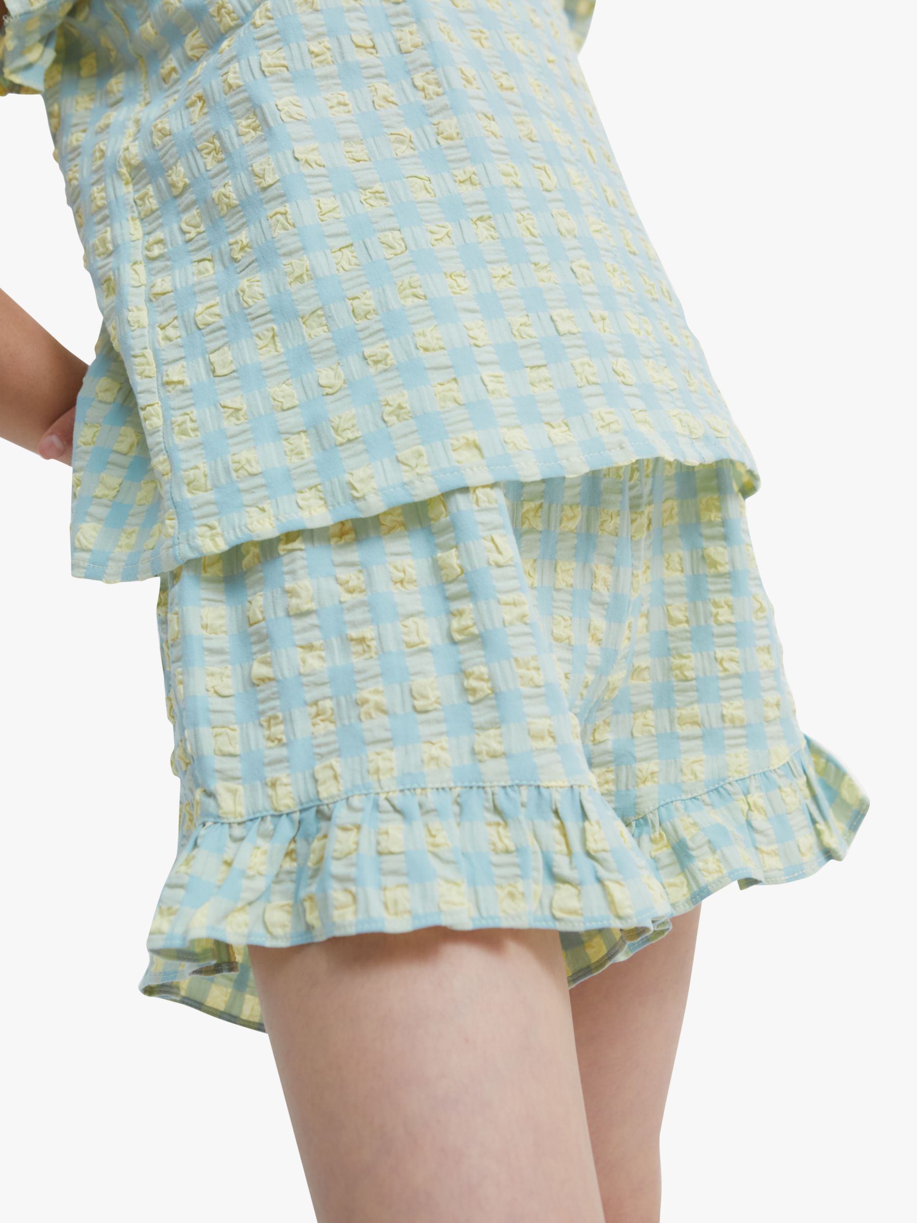 The New Society Kids' Check Ruffle Detail Shorts, Yellow/Green, 8 years