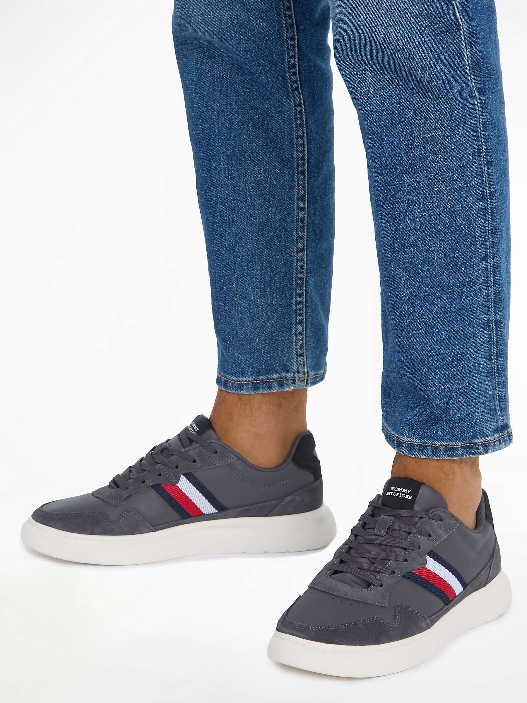 Buy Tommy Hilfiger Leather Trainers, Grey Online at johnlewis.com