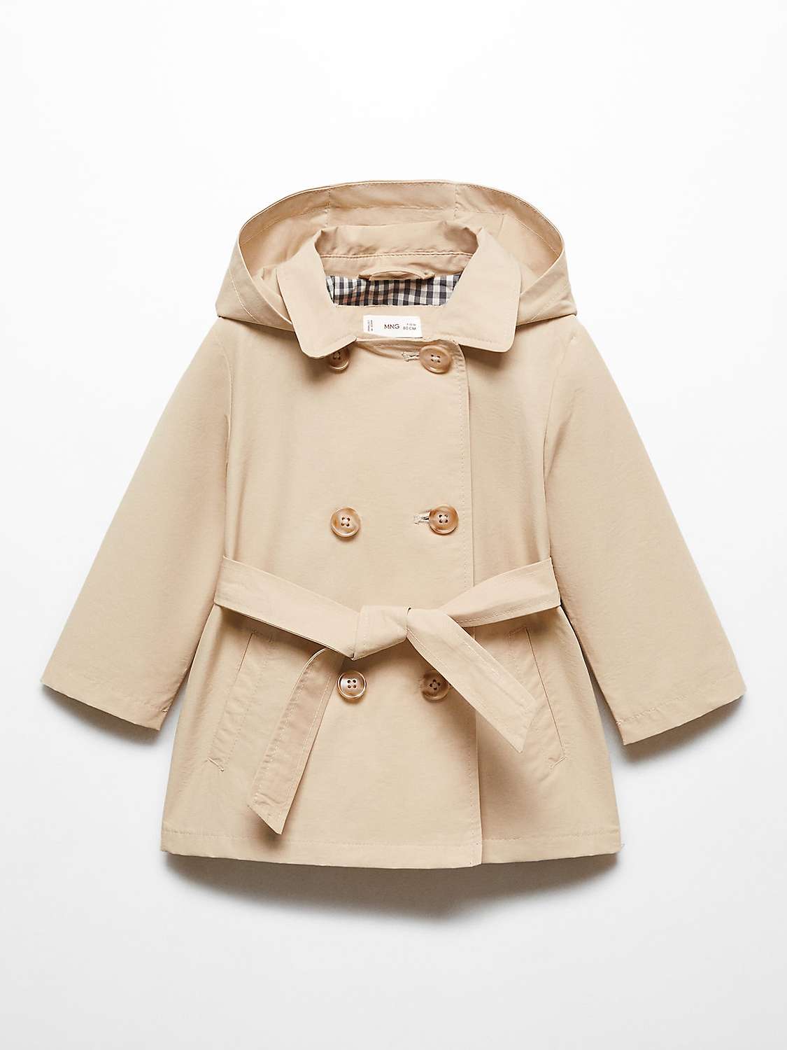 Buy Mango Baby Double Breasted Hooded Trench Coat, Pastel Brown Online at johnlewis.com