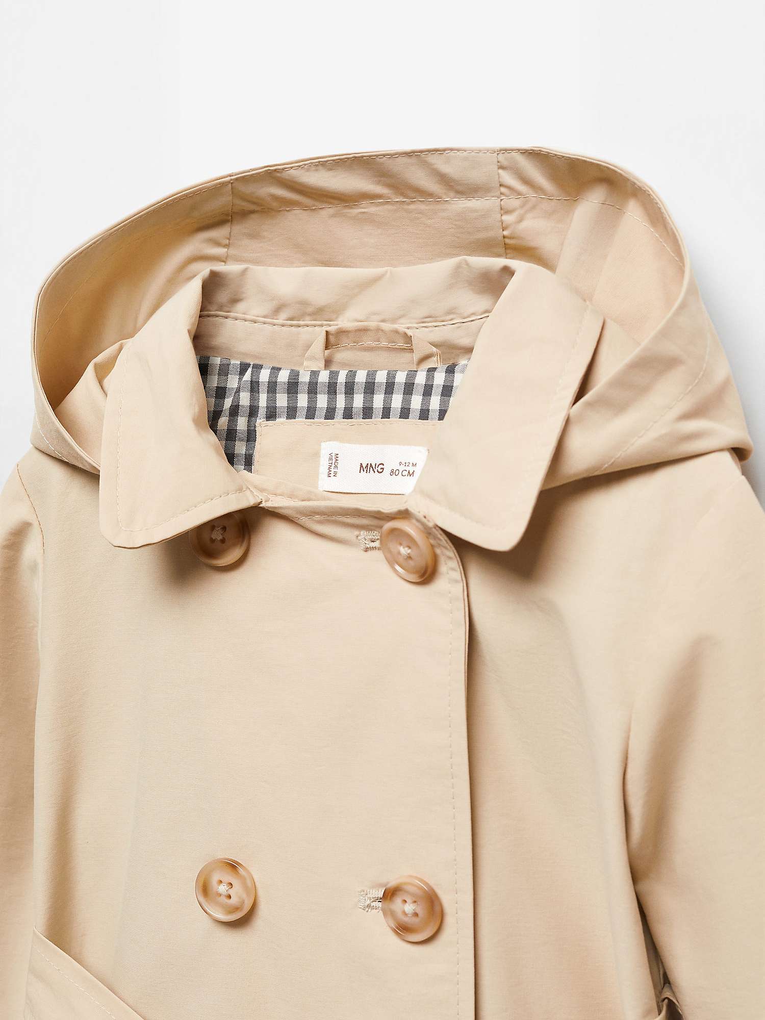 Buy Mango Baby Double Breasted Hooded Trench Coat, Pastel Brown Online at johnlewis.com