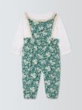 John Lewis Heirloom Collection Baby Floral Dungarees and Blouse Set, Blue