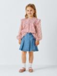 John Lewis Kids' Floral Frill Sleeve Top, Berry Rose