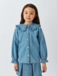 John Lewis Kids' Frill Collar Denim Shirt, Mid Blue Denim