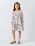 John Lewis Kids' Floral Puff Sleeve Dress, Gardenia/Multi