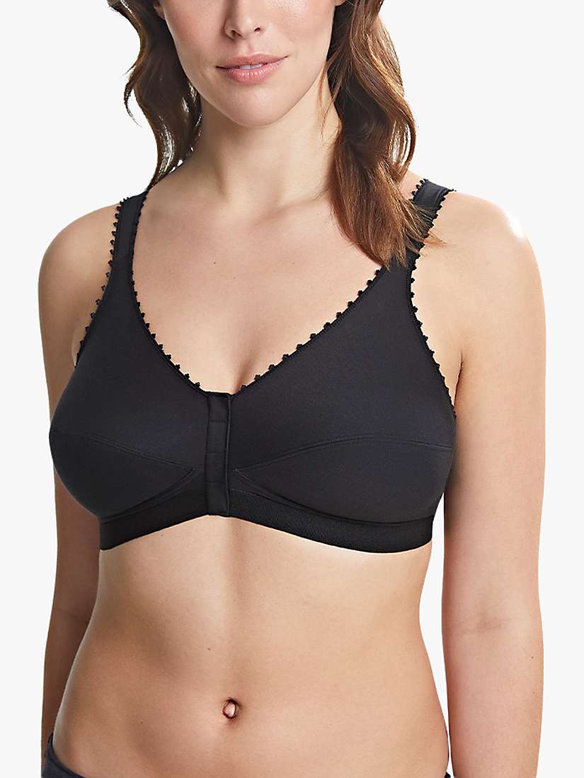 Buy Royce Comfi Front Fastening Cotton Blend Non-Wired Bra, Black Online at johnlewis.com