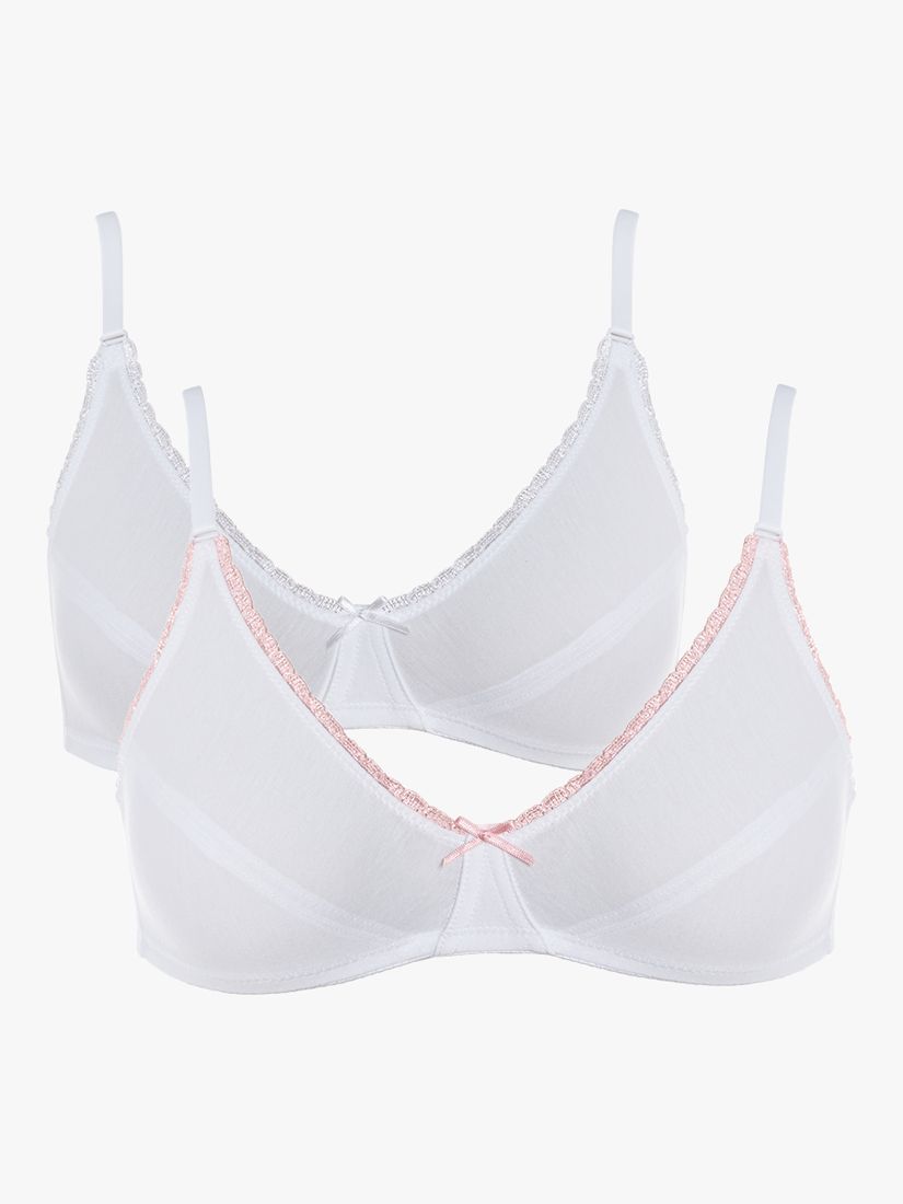 Royce Petite Cotton Non-Wired Bra, Pack of 2, White/Pink at John