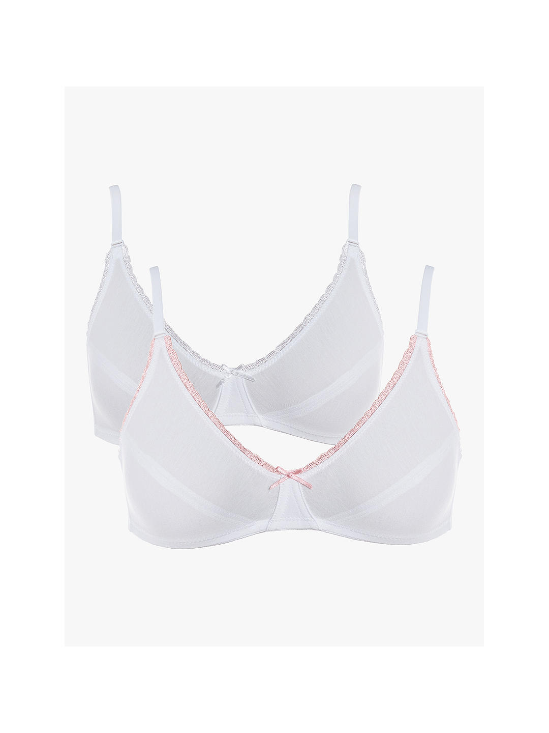 Royce Petite Cotton Non-Wired Bra, Pack of 2, White/Pink