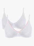 Royce Petite Cotton Non-Wired Bra, Pack of 2, White/Pink