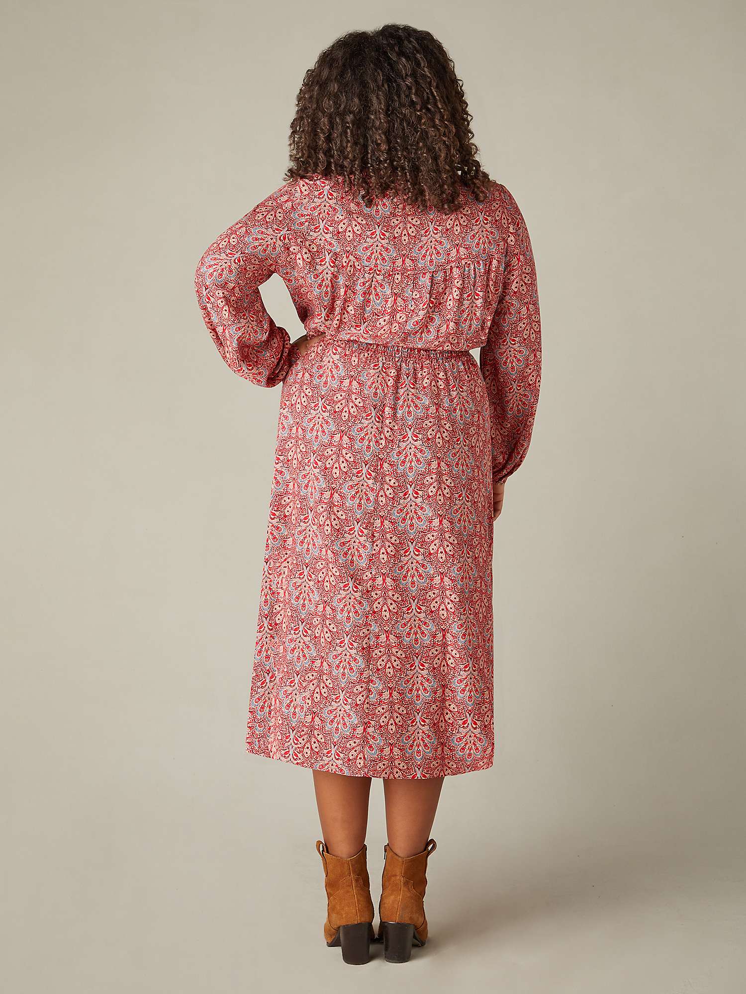 Buy Live Unlimited Curve Paisley Print Shirred Waist Midaxi Dress, Red/Multi Online at johnlewis.com