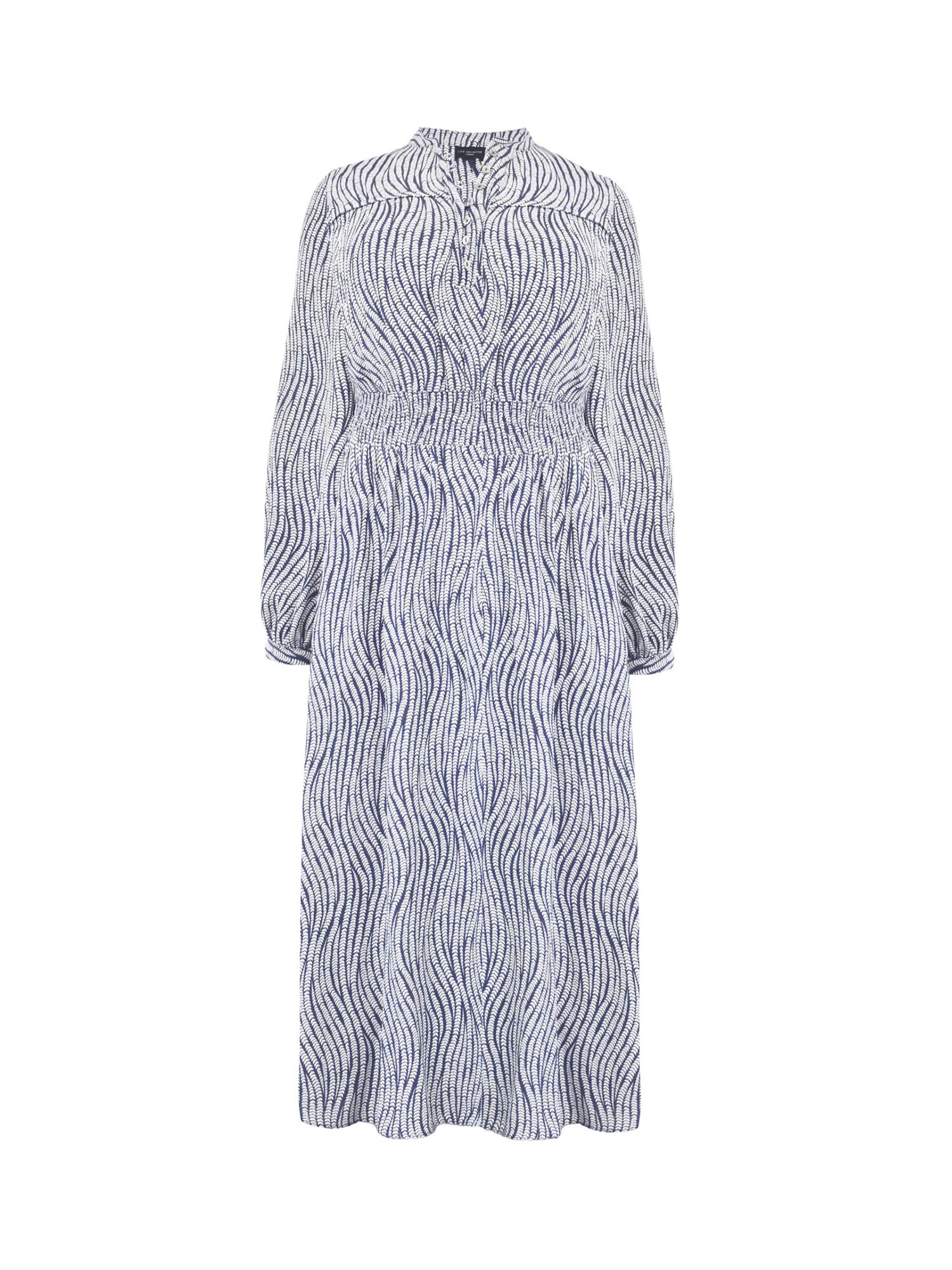 Live Unlimited Curve Leaf Print Shirred Waist Midaxi Dress, Grey/Multi ...