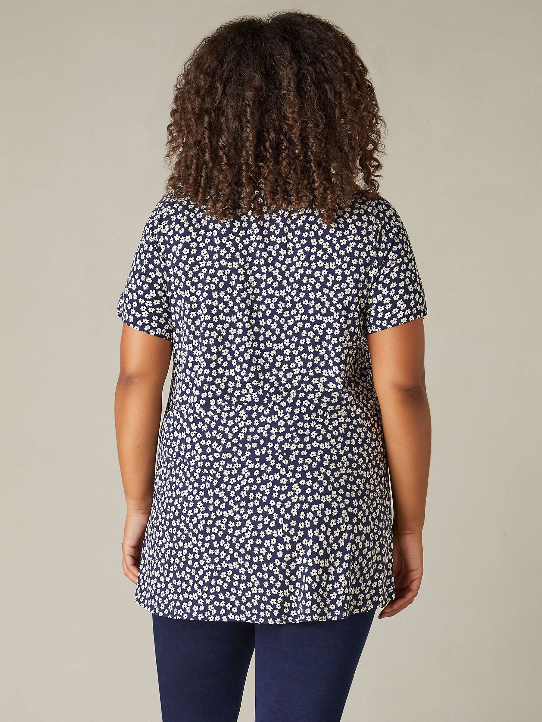 Buy Live Unlimited Curve Ditsy Print Jersey Pleat Front Top, Navy/White Online at johnlewis.com