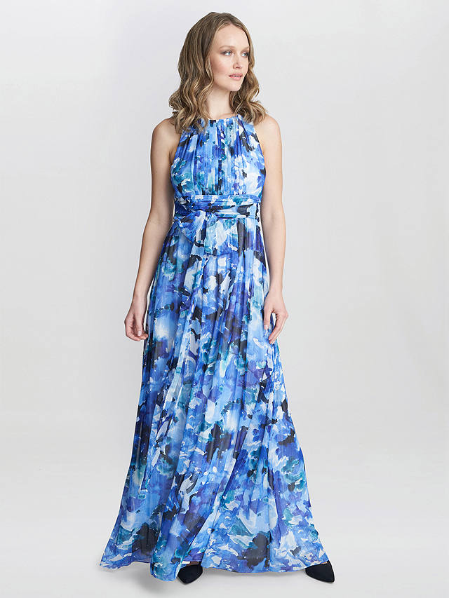 Gina Bacconi Maria Maxi Printed Sleeveless Dress, Royal Blue