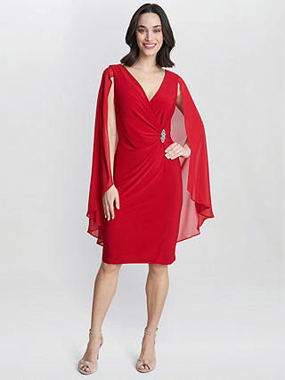 Gina Bacconi Lisa Faux Wrap Jersey Dress with Cape, Red