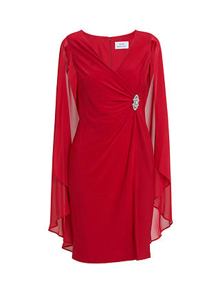 Gina Bacconi Lisa Faux Wrap Jersey Dress with Cape, Red