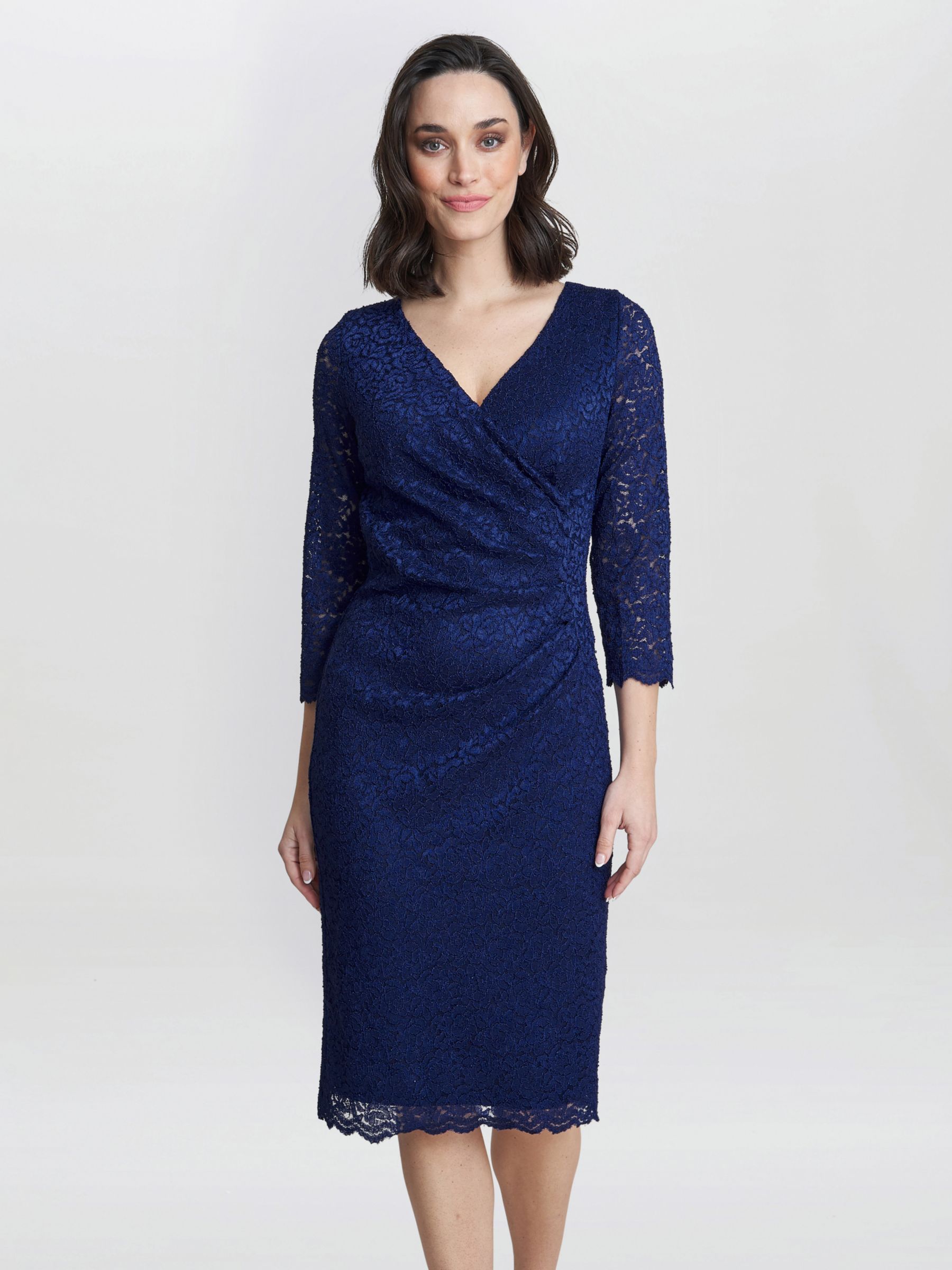 Gina Bacconi Melody Lace Wrap Dress, Navy at John Lewis & Partners