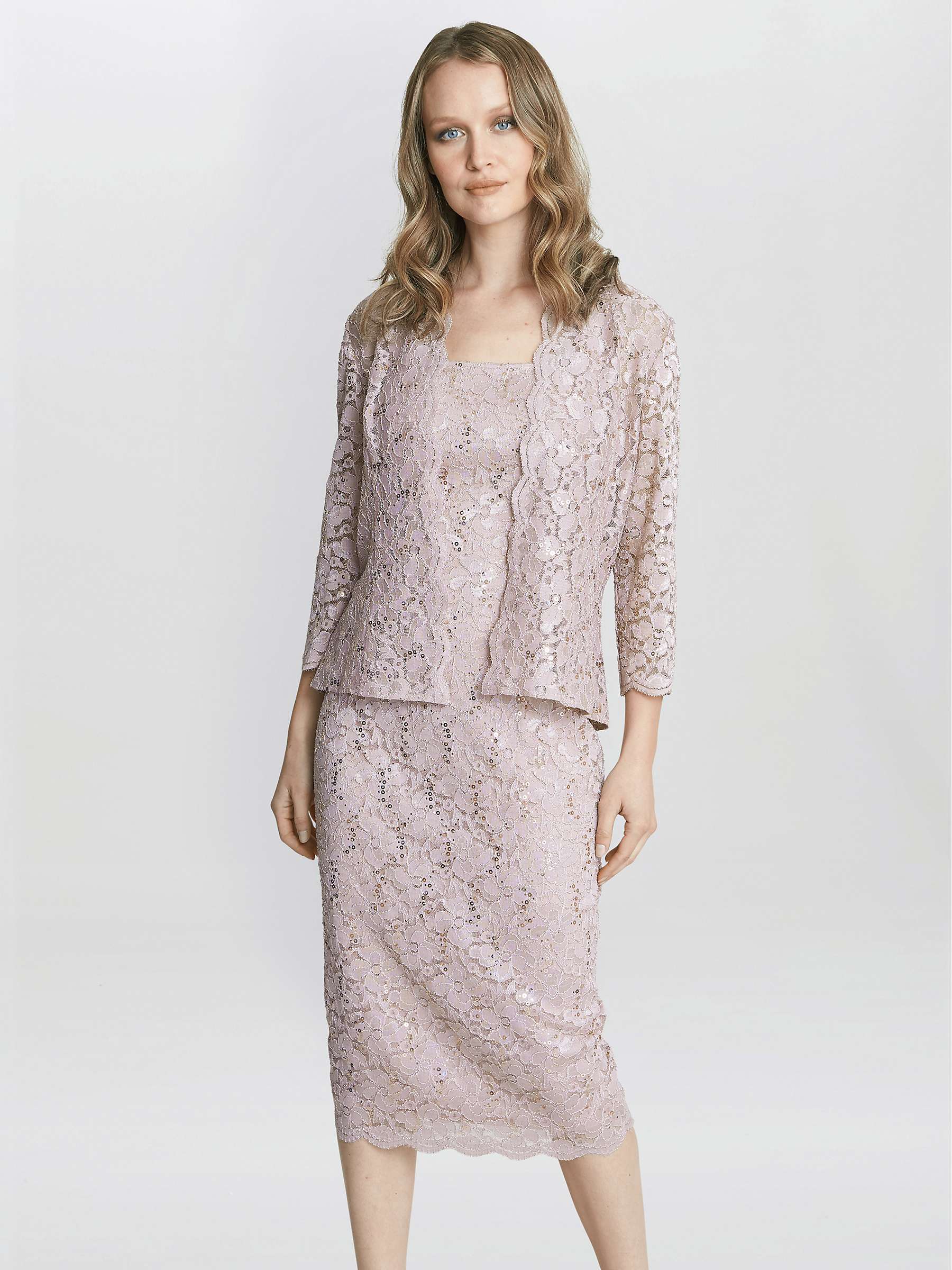 Buy Gina Bacconi Kayla Lace Jacket And Midi Dress, Blush Online at johnlewis.com