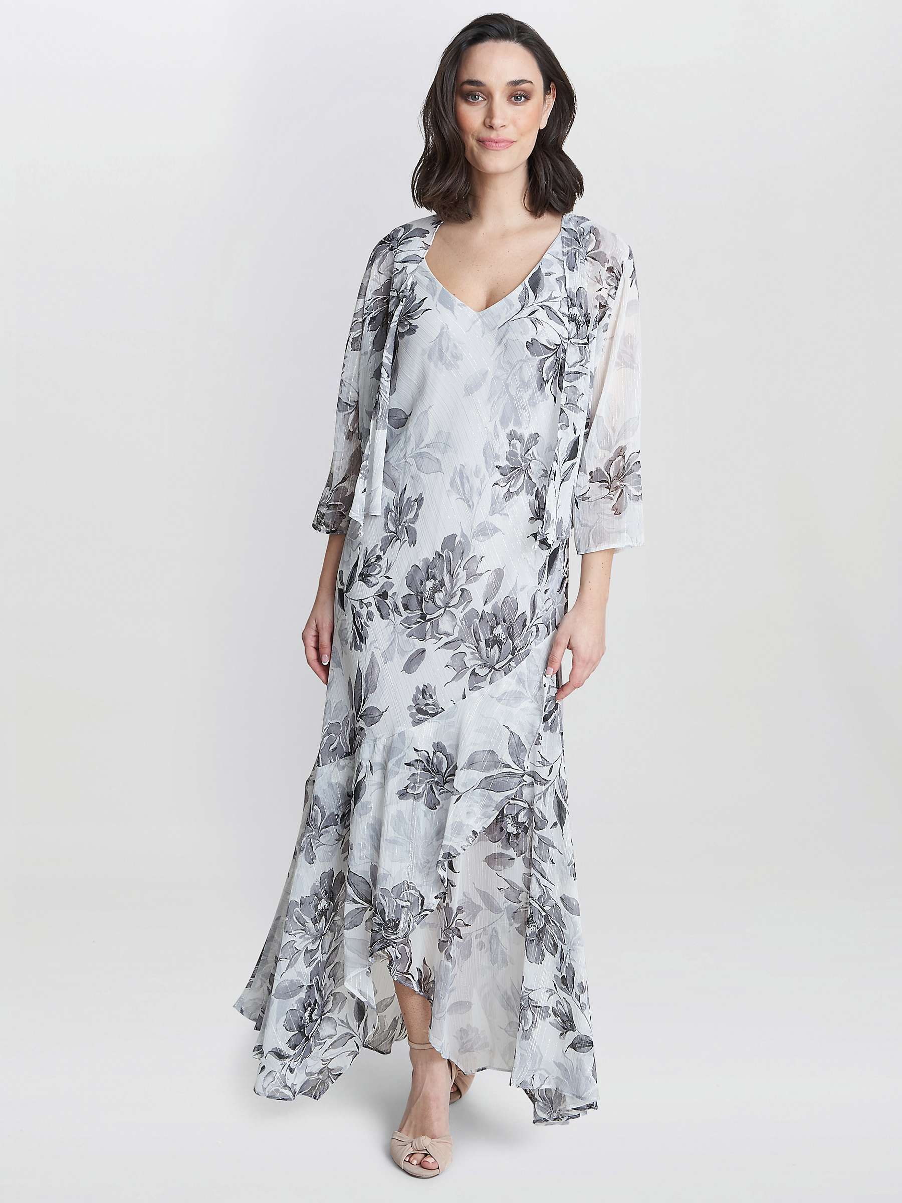 Buy Gina Bacconi Mandy Midi Printed Dress And Jacket, Black/Silver Online at johnlewis.com