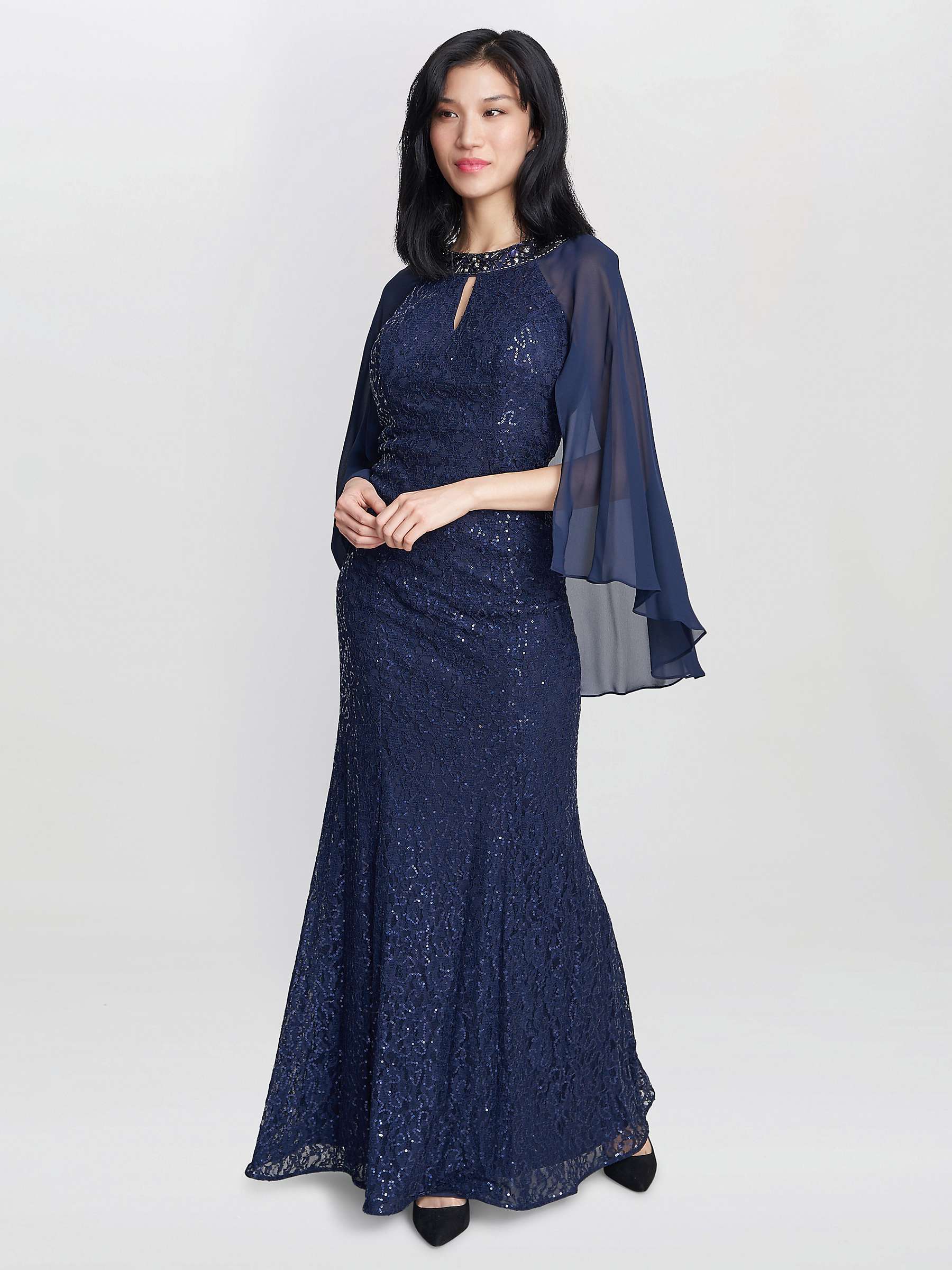 Buy Gina Bacconi Florence Keyhole Neck Sequin Lace Fit and Flare, Navy Online at johnlewis.com