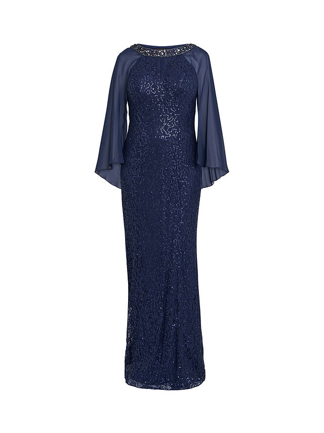 Gina Bacconi Florence Keyhole Neck Sequin Lace Fit and Flare, Navy