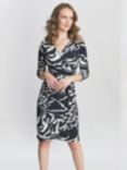 Gina Bacconi Bianca Abstract Print Jersey Ruffle Dress, Black/Cream