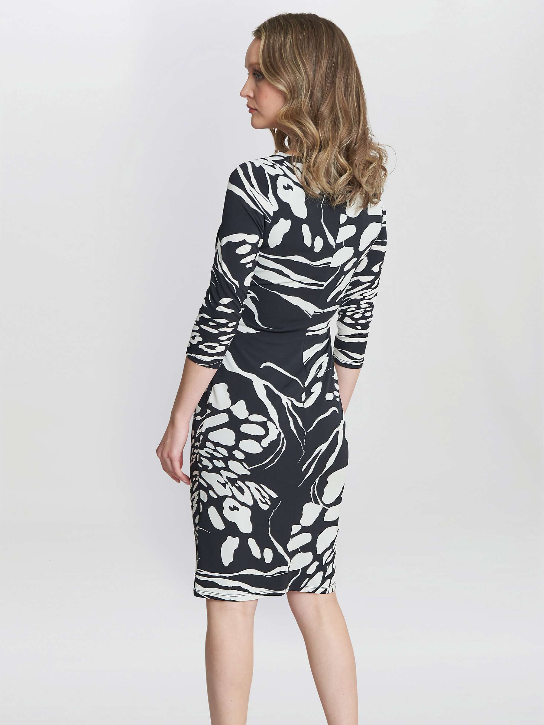 Buy Gina Bacconi Bianca Abstract Print Jersey Ruffle Dress, Black/Cream Online at johnlewis.com