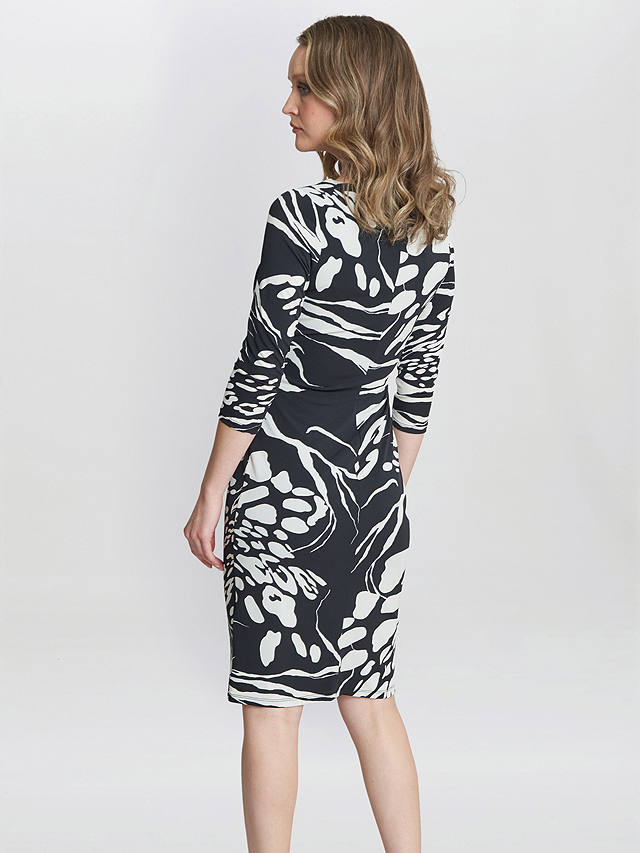 Gina Bacconi Bianca Abstract Print Jersey Ruffle Dress, Black/Cream