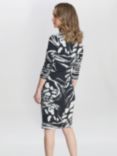 Gina Bacconi Bianca Abstract Print Jersey Ruffle Dress, Black/Cream