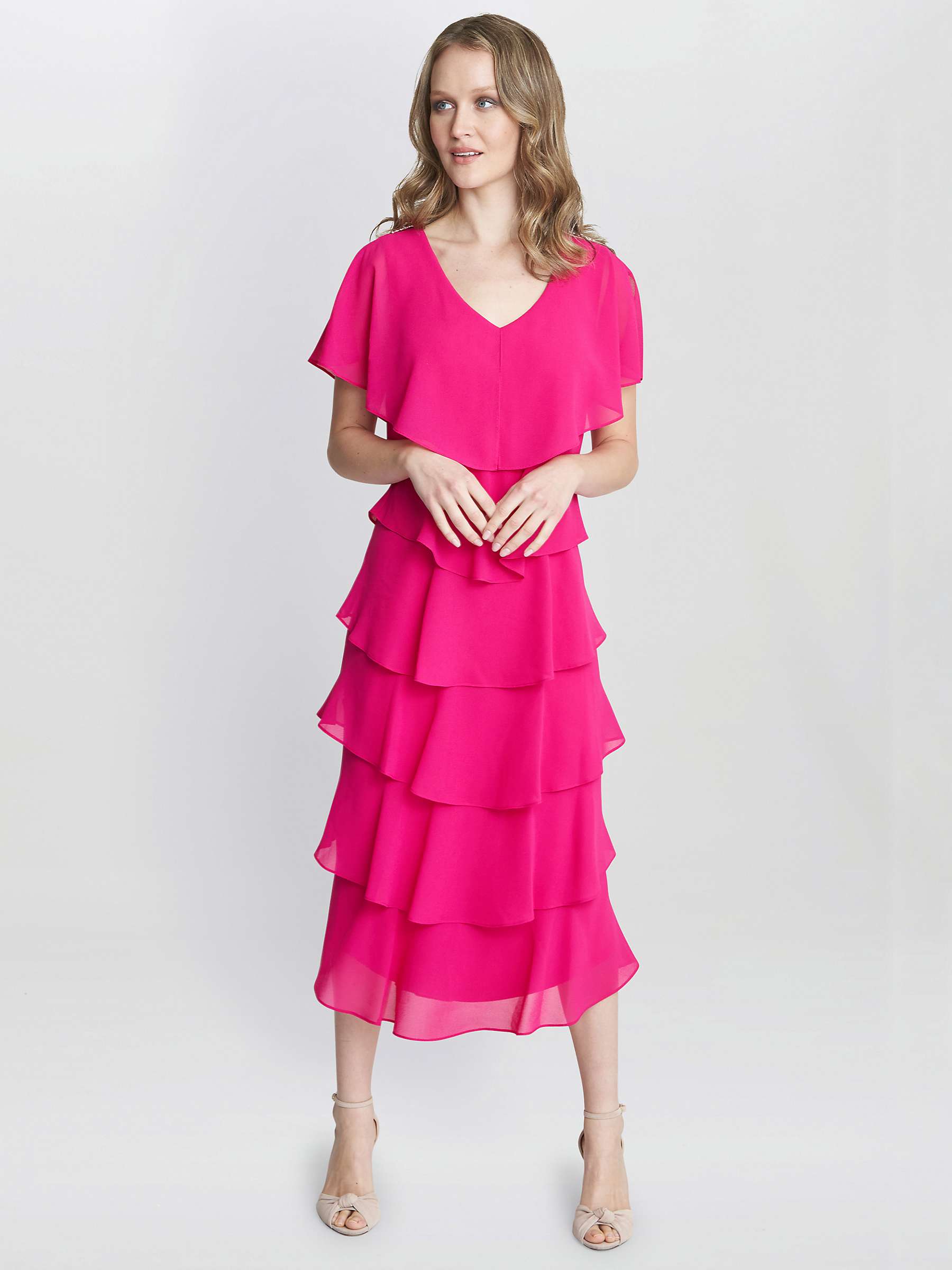 Buy Gina Bacconi Rebecca Tiered Midi Dress, Fuschia Online at johnlewis.com